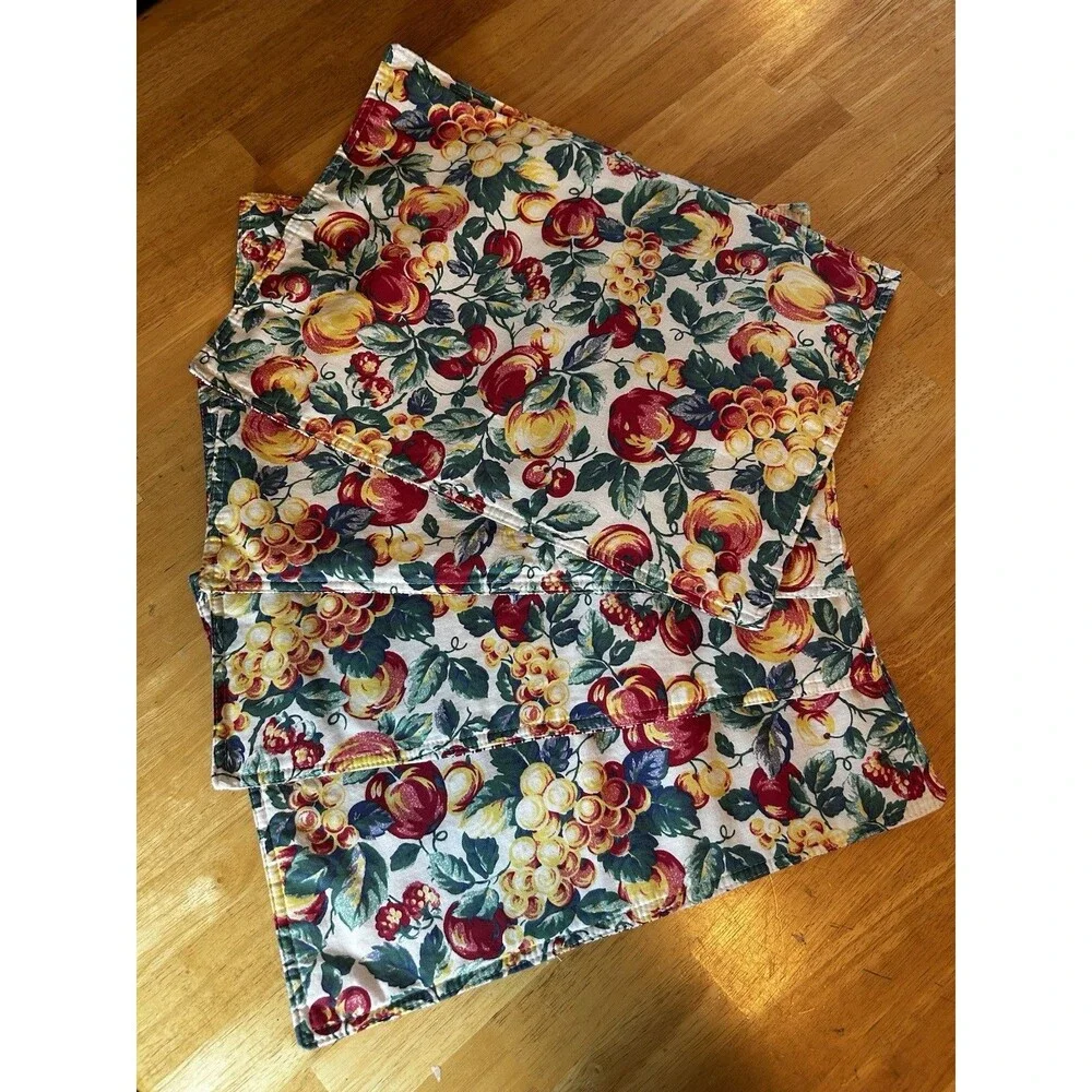 Vintage Fruit Print Reversible Placemats Set of 4 Farmhouse Kitchen Table Decor